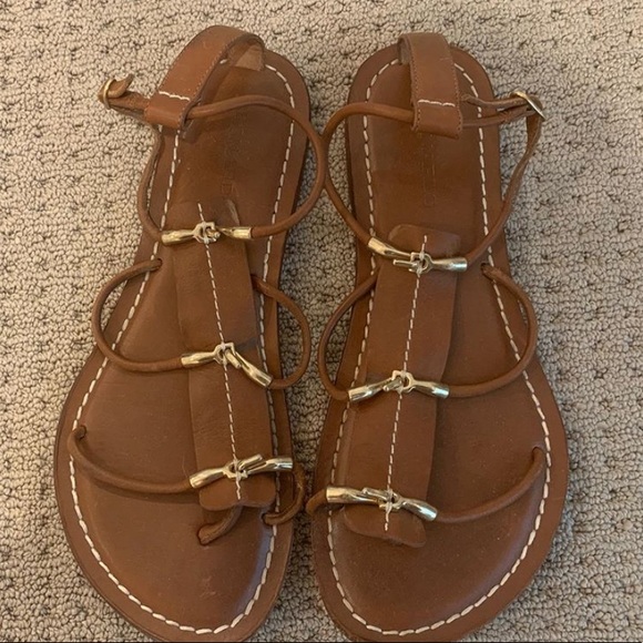 Brown Bernardo Sandals with gold buckle - Picture 1 of 3